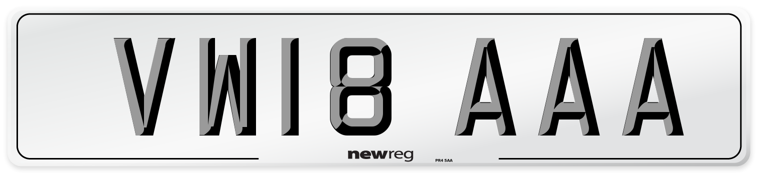 VW18 AAA Number Plate from New Reg